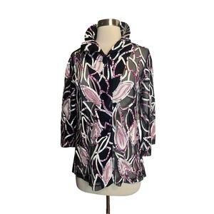 Damme Inc. Soutache Jacket Small Black Pink Floral Mesh Semi Sheer Wired Collar